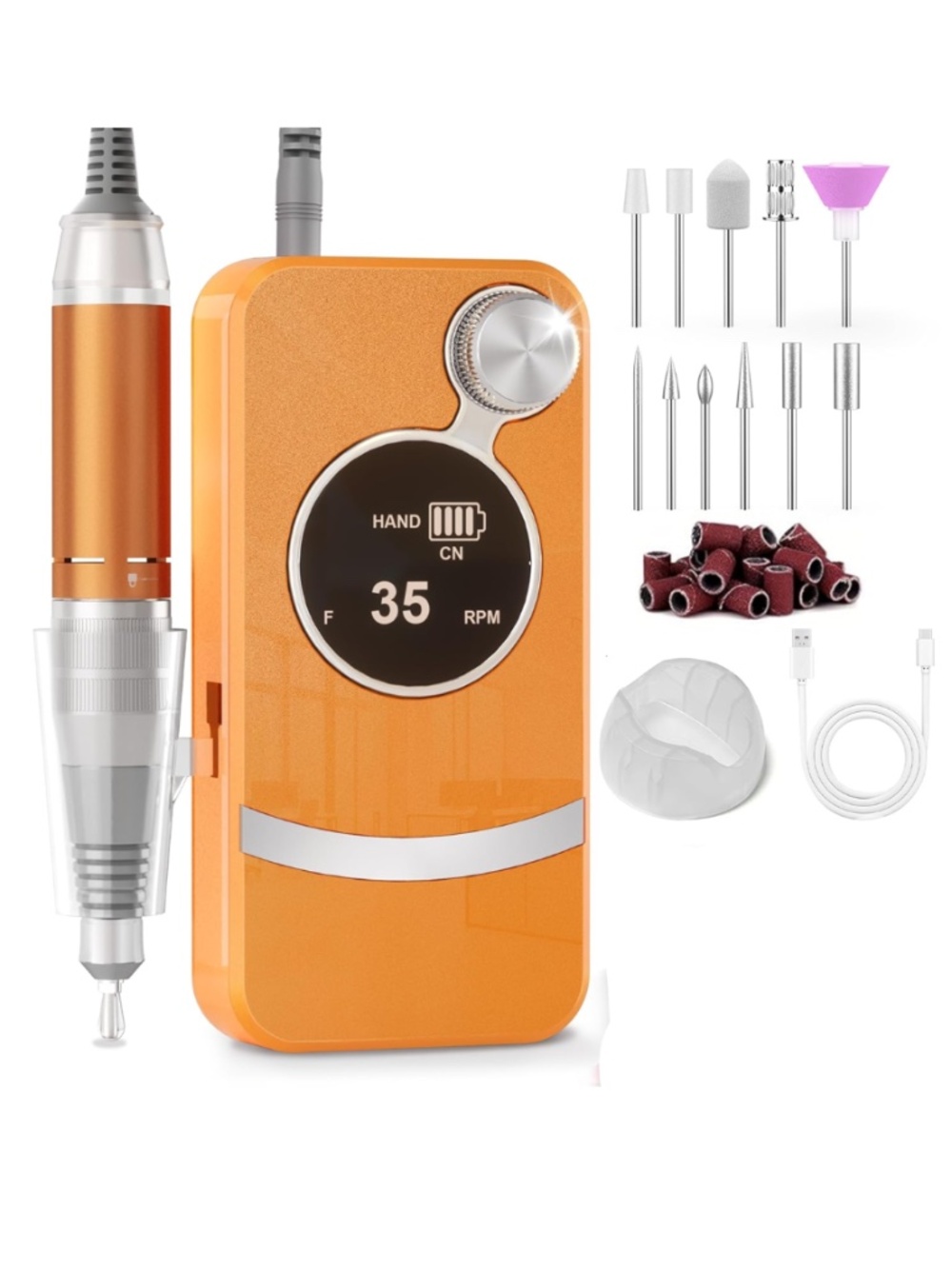 Orange Professional Cordless Rechargeable Nail Drill Set